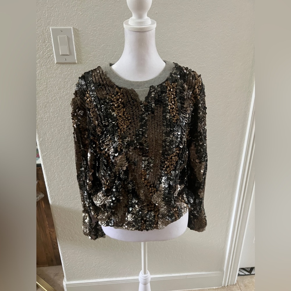 Women’s Top, Dress Gallery, Silver, Long Sleeve, Round Neck, Size S/36(FR)
